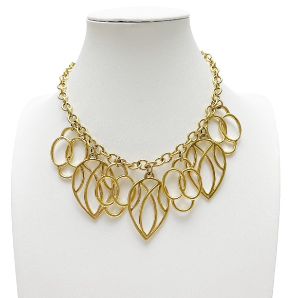 Vintage Monet Signed Geometric Large Charm Chain Collar Necklace Goldtone - Picture 2 of 4